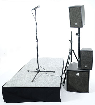 Audio Set Mikrofon mit Podest und HK Entertainer Lautsprechern 
